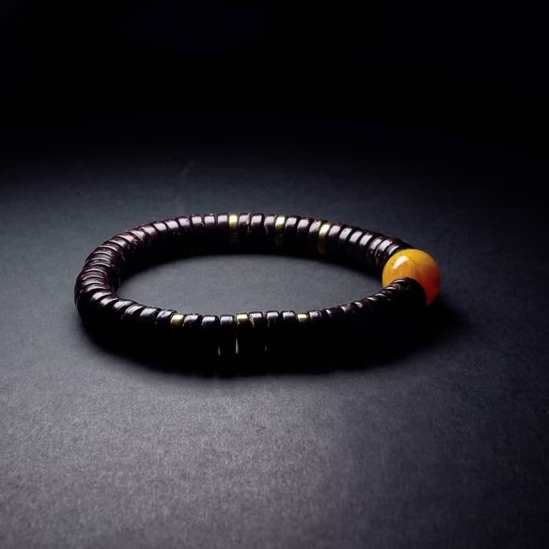 黃蜜蠟搭配椰殼 男手鍊 男手環 手鏈 QBR-00057