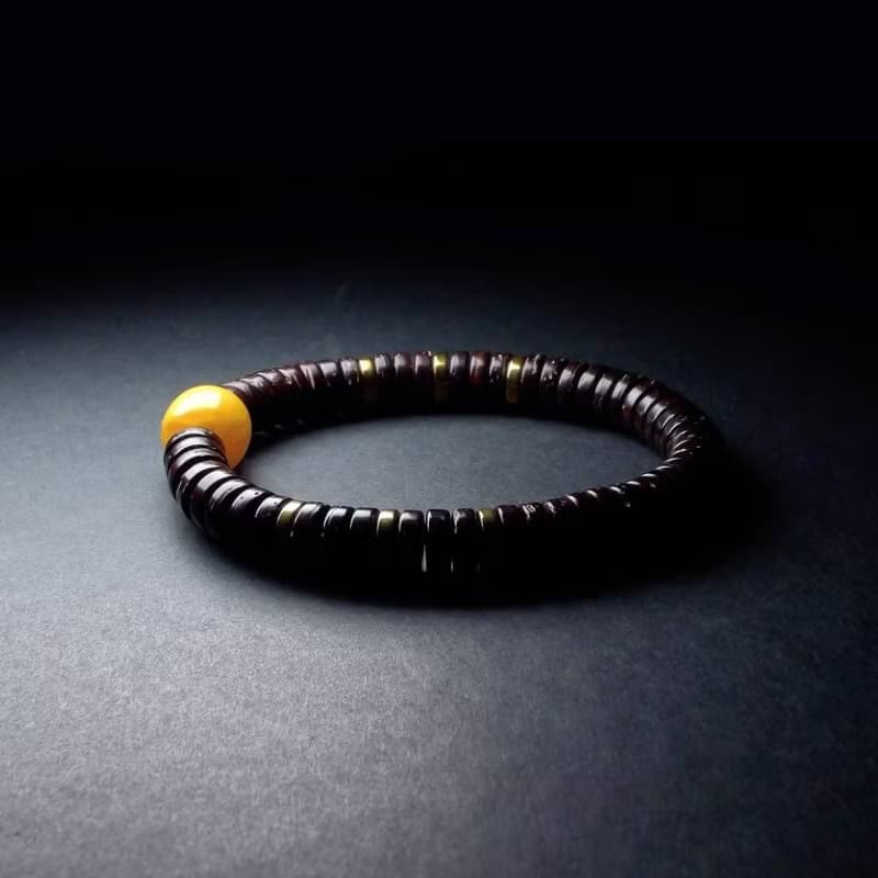 黃蜜蠟搭配椰殼 男手鍊 男手環 手鏈 QBR-00057