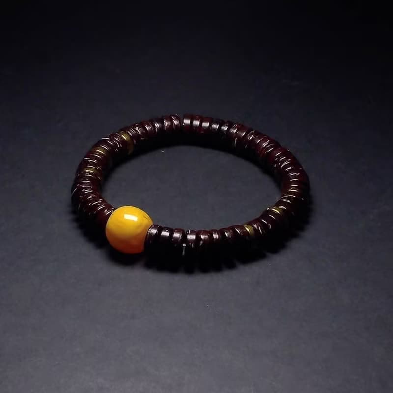 黃蜜蠟搭配椰殼 男手鍊 男手環 手鏈 QBR-00057