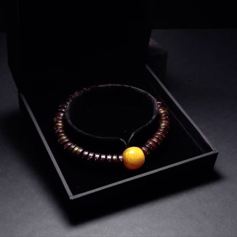 黃蜜蠟搭配椰殼 男手鍊 男手環 手鏈 QBR-00057