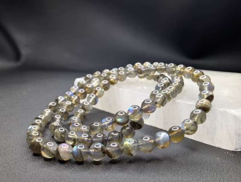 紫光彩光 拉長石 灰月光石 6mm 三圈手串 手鍊 天然水晶 水晶手鍊