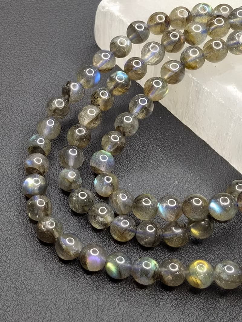 紫光彩光 拉長石 灰月光石 6mm 三圈手串 手鍊 天然水晶 水晶手鍊