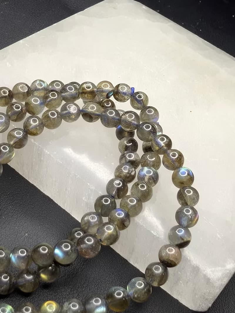 紫光彩光 拉長石 灰月光石 6mm 三圈手串 手鍊 天然水晶 水晶手鍊