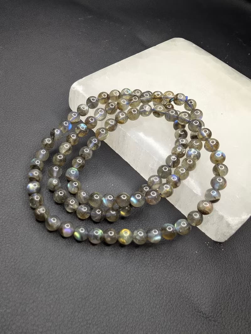 紫光彩光 拉長石 灰月光石 6mm 三圈手串 手鍊 天然水晶 水晶手鍊