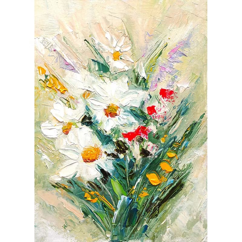 Daisies Bouquet Original Painting Flower Art Floral Impasto Artwork 手工油畫, 油畫原作