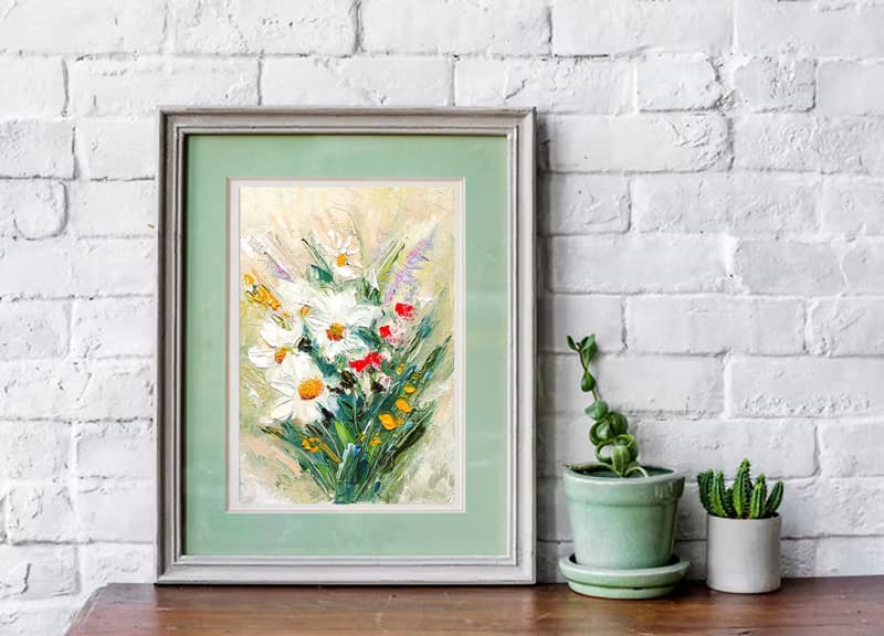 Daisies Bouquet Original Painting Flower Art Floral Impasto Artwork 手工油畫, 油畫原作