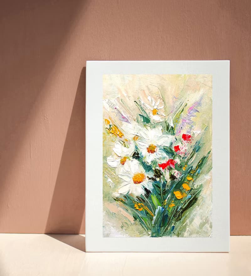Daisies Bouquet Original Painting Flower Art Floral Impasto Artwork 手工油畫, 油畫原作