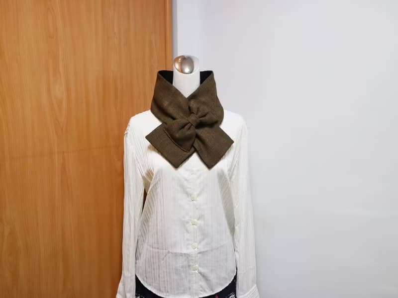咖啡蝴蝶結款 可調式短圍巾.scarf 圍脖雙面雙色 大人.小孩均可用