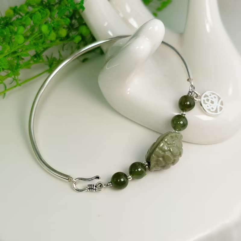 手環 和田玉 碧玉 阿拉善 抹茶色 龜甲 925銀 手鍊