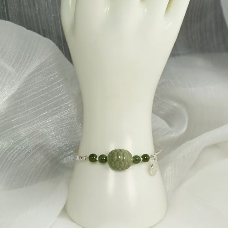 手環 和田玉 碧玉 阿拉善 抹茶色 龜甲 925銀 手鍊