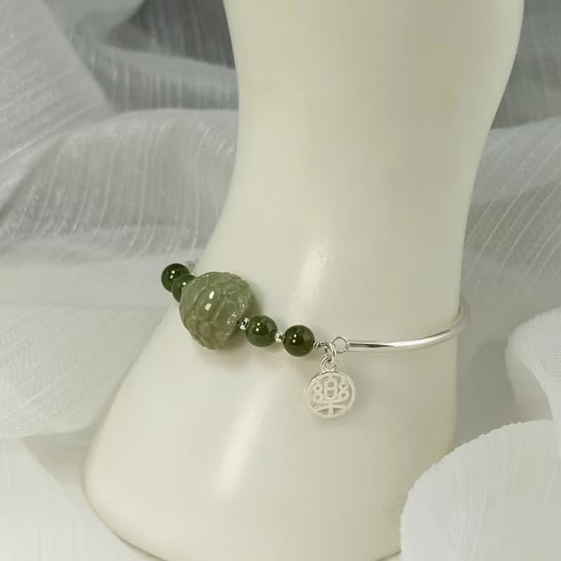 手環 和田玉 碧玉 阿拉善 抹茶色 龜甲 925銀 手鍊