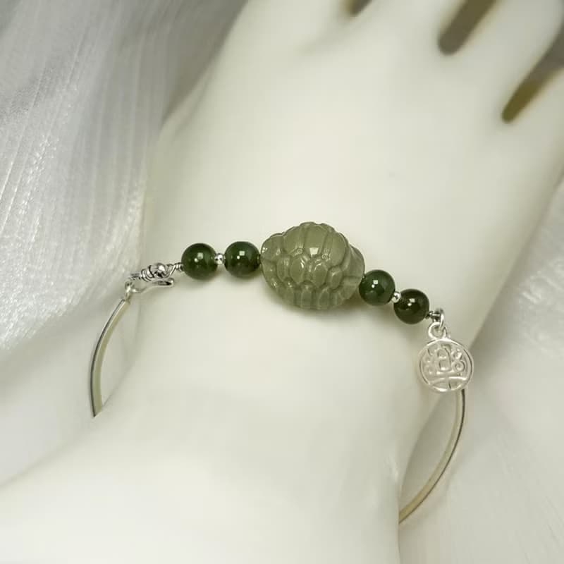 手環 和田玉 碧玉 阿拉善 抹茶色 龜甲 925銀 手鍊