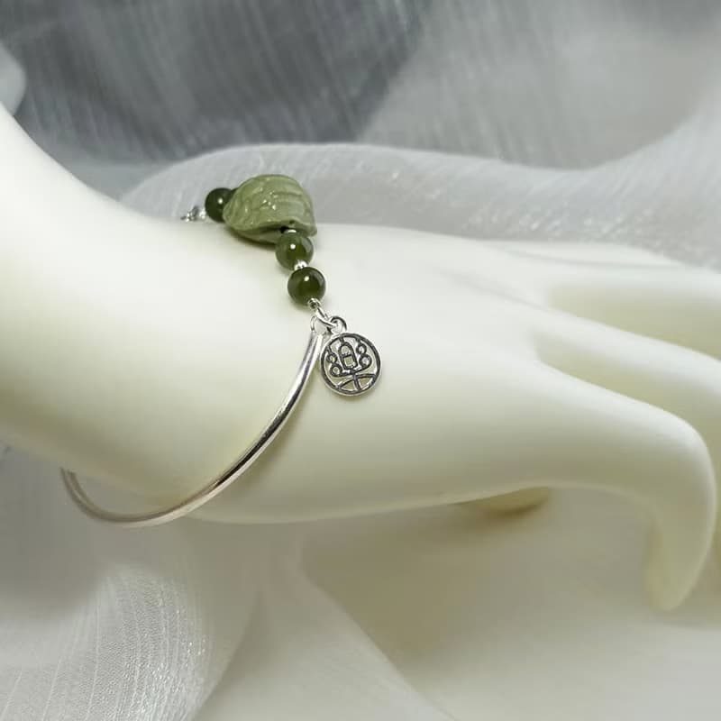 手環 和田玉 碧玉 阿拉善 抹茶色 龜甲 925銀 手鍊