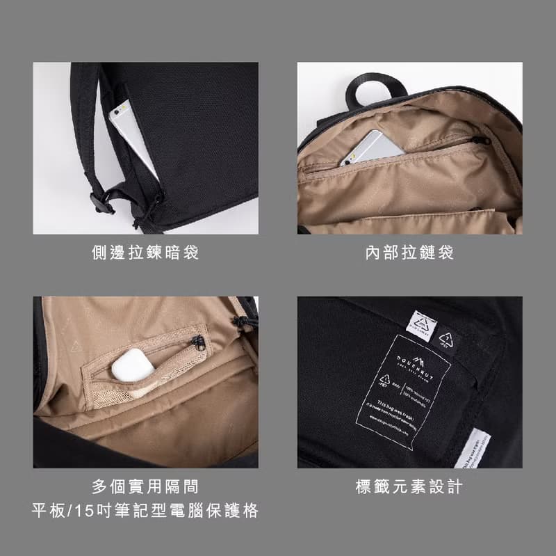 【DOUGHNUT】15吋 防潑水 後背包 經典大學包 水壺格 減壓-灰 RE