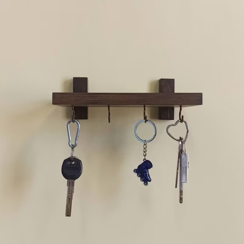 Wooden wall-mounted key holder shelf 20 centimeters, 4 hooks