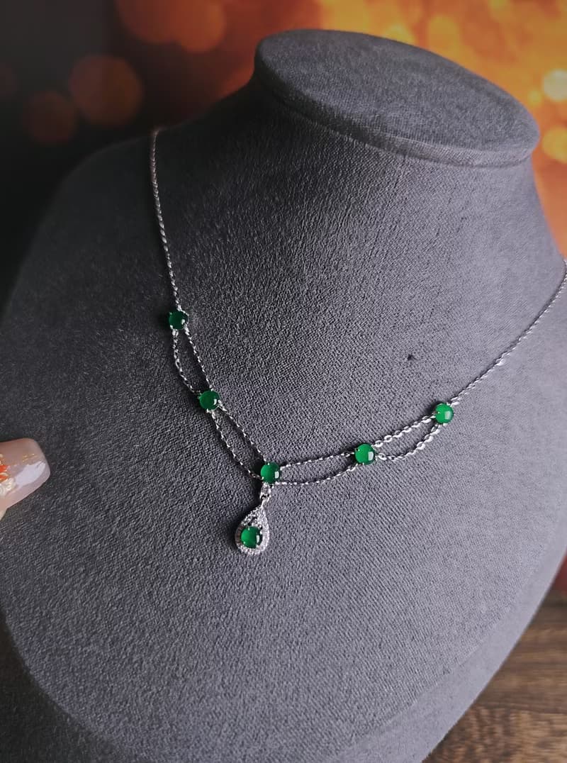 財富•健康|冰綠多顆套鏈|A貨翡翠純銀雙層宮廷風項鍊
