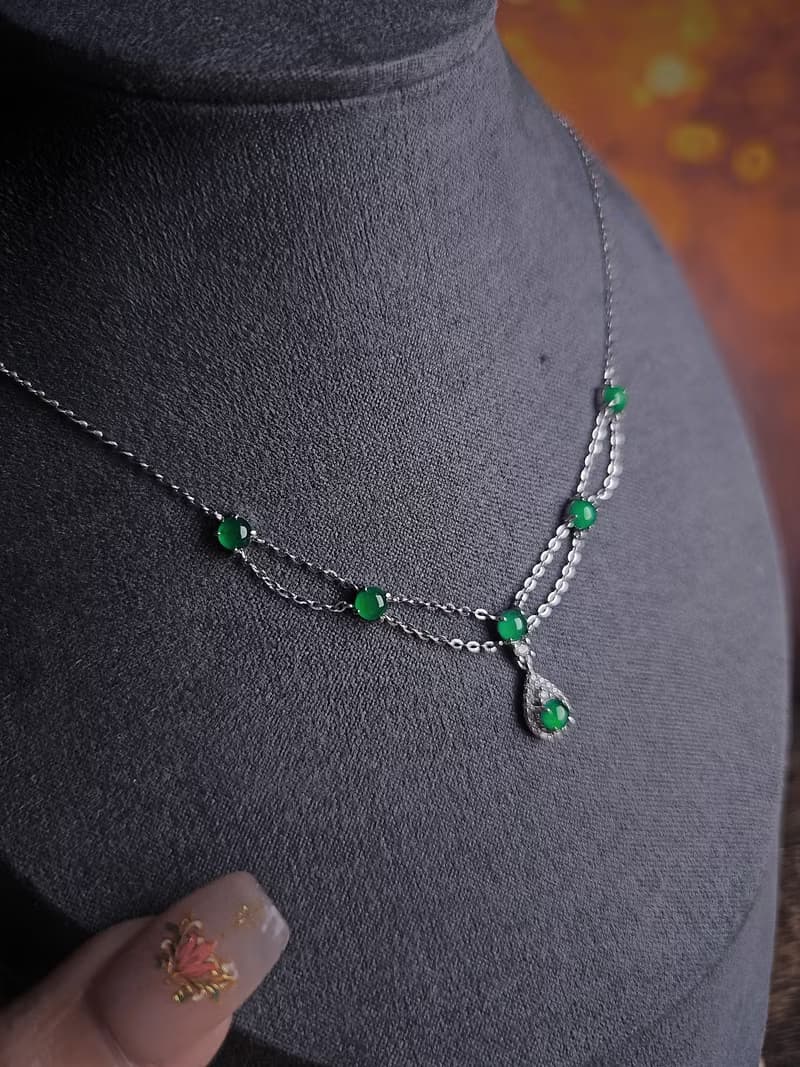 財富•健康|冰綠多顆套鏈|A貨翡翠純銀雙層宮廷風項鍊