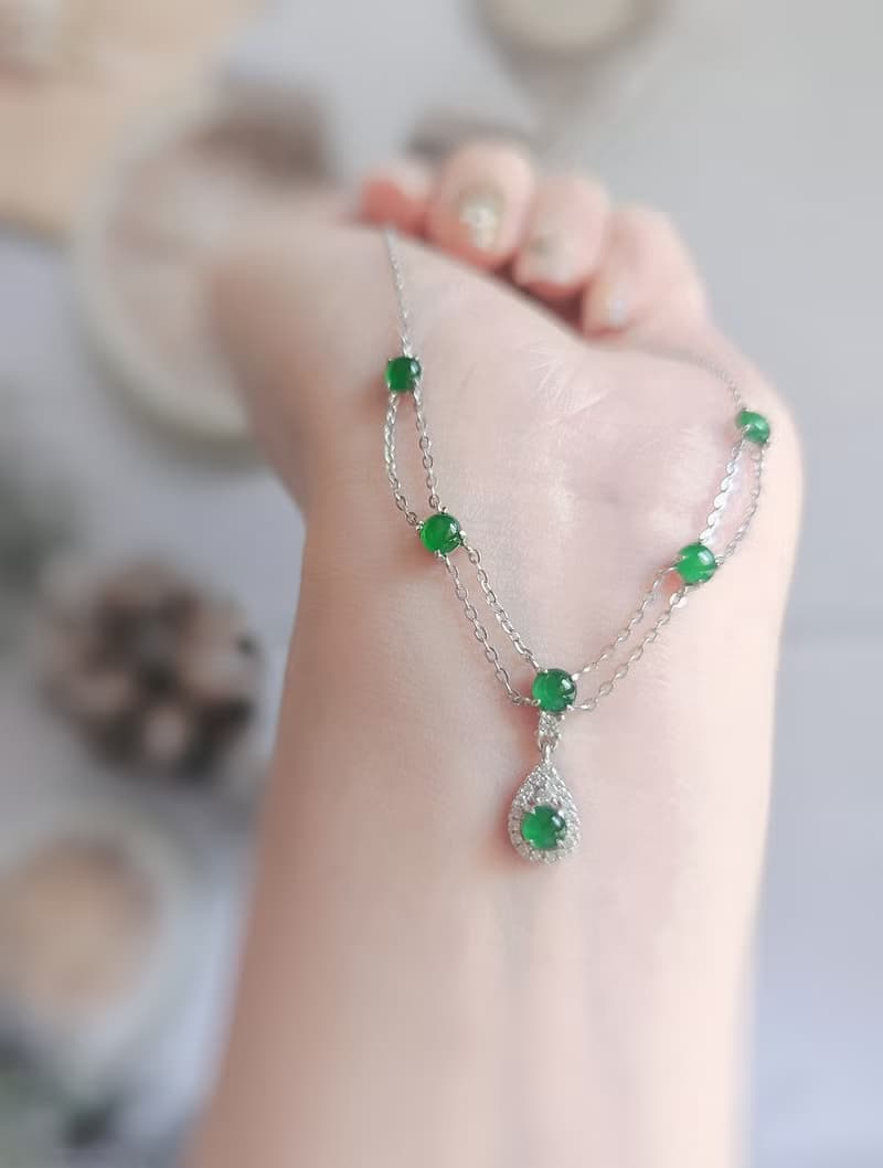 財富•健康|冰綠多顆套鏈|A貨翡翠純銀雙層宮廷風項鍊