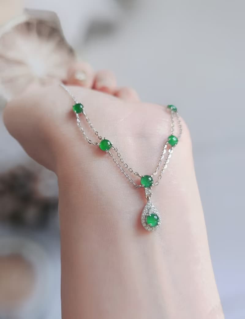 財富•健康|冰綠多顆套鏈|A貨翡翠純銀雙層宮廷風項鍊