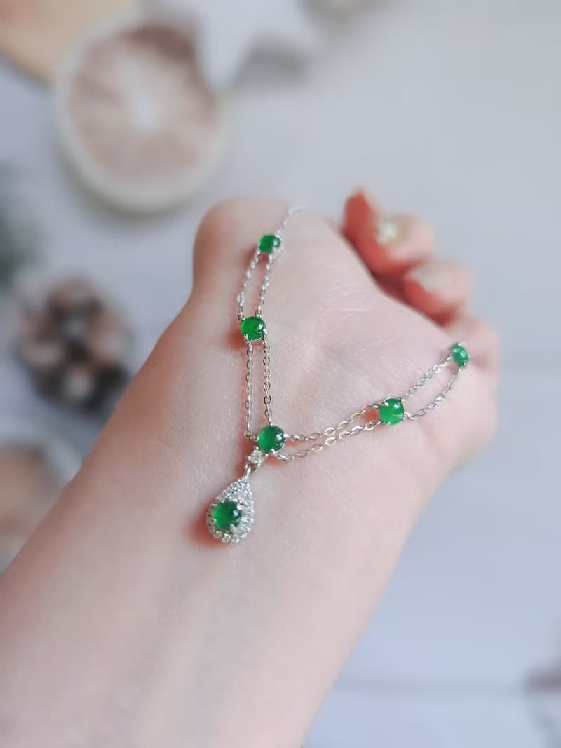財富•健康|冰綠多顆套鏈|A貨翡翠純銀雙層宮廷風項鍊