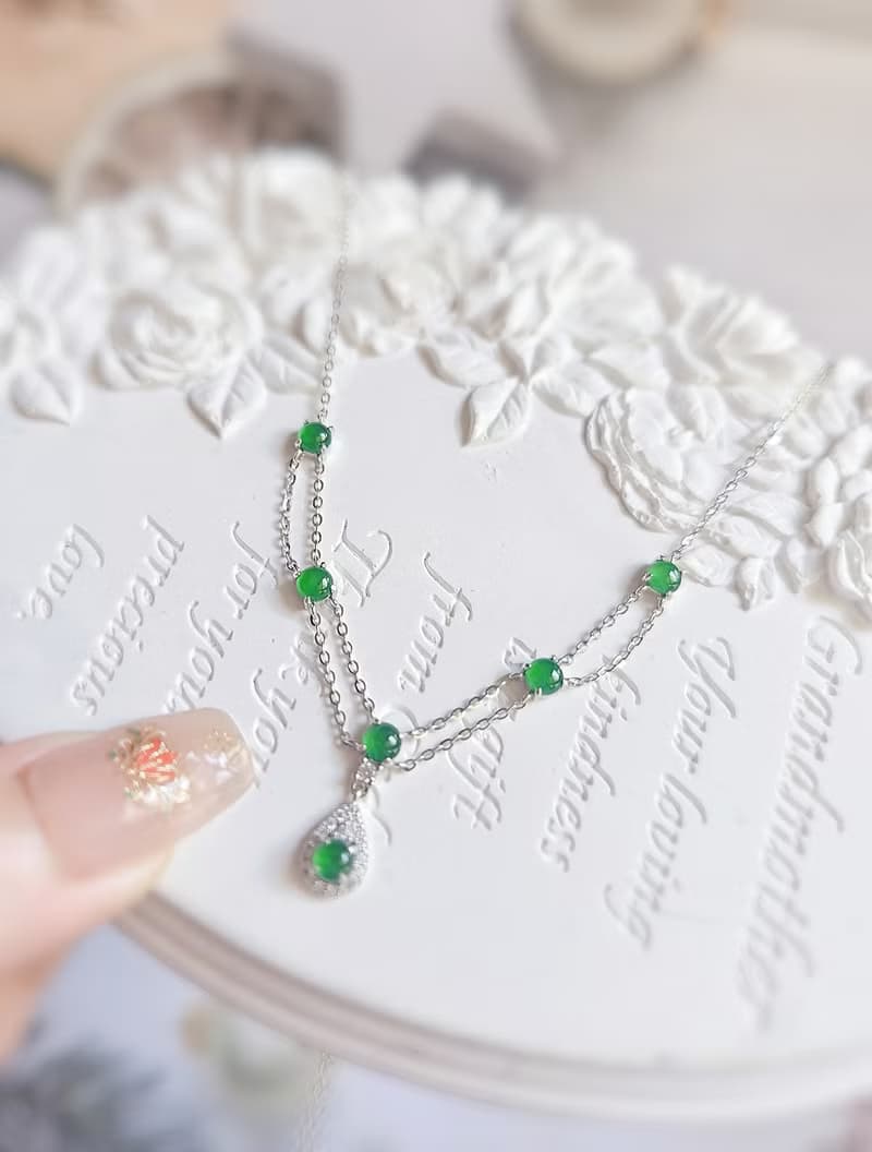 財富•健康|冰綠多顆套鏈|A貨翡翠純銀雙層宮廷風項鍊