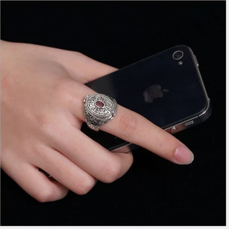 S 925 Sterling Silver Rings Women Vintage Nepal Ethnic Ring Buddhism Openable
