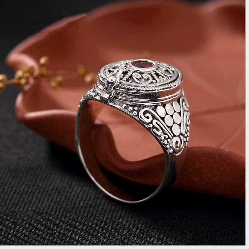 S 925 Sterling Silver Rings Women Vintage Nepal Ethnic Ring Buddhism Openable