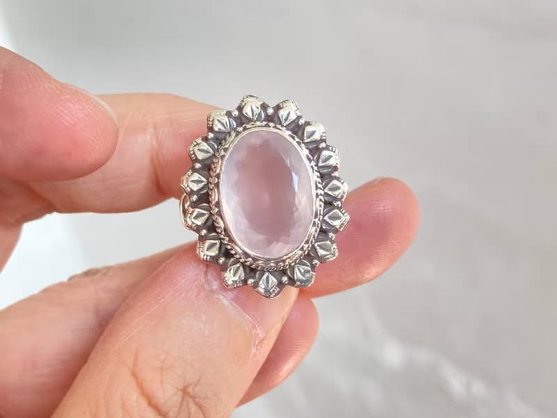 天然 粉水晶 戒指 尼泊爾 手工製 925純銀