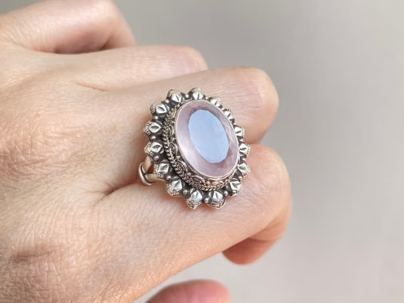 天然 粉水晶 戒指 尼泊爾 手工製 925純銀