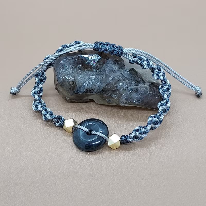 黑玉(黑翡翠)平安扣手繩 - 可作平安符佩戴,去除負能量