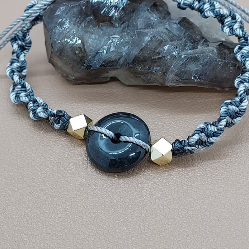 黑玉(黑翡翠)平安扣手繩 - 可作平安符佩戴,去除負能量