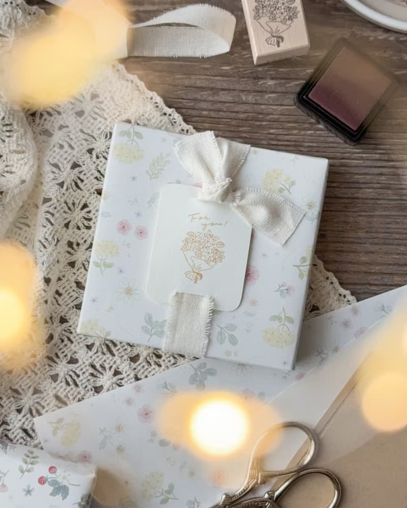 花束をそえて | 2×3cmラバースタンプ　For youのメッセージ入り