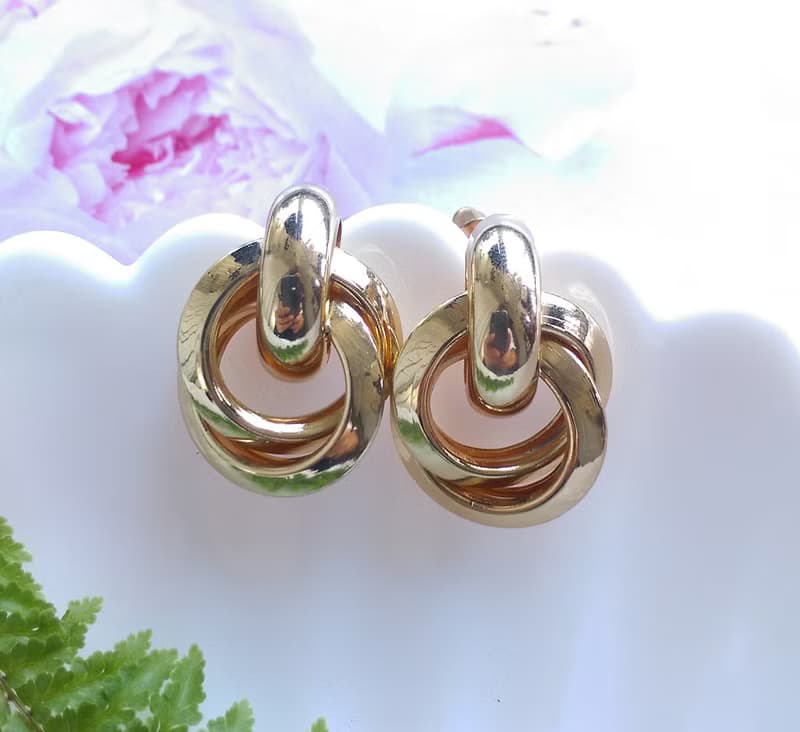 Vintage Jewelry 西洋古董飾品 金色調 摩登經典  針式耳環
