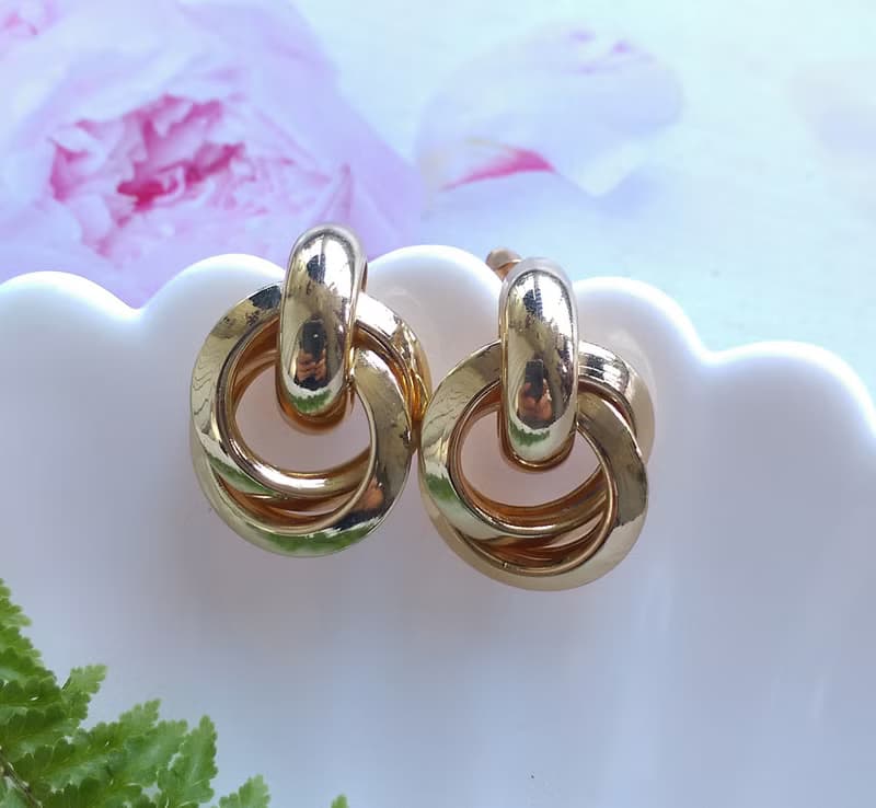 Vintage Jewelry 西洋古董飾品 金色調 摩登經典  針式耳環