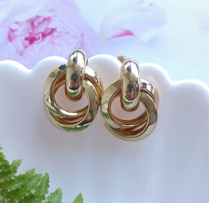 Vintage Jewelry 西洋古董飾品 金色調 摩登經典  針式耳環