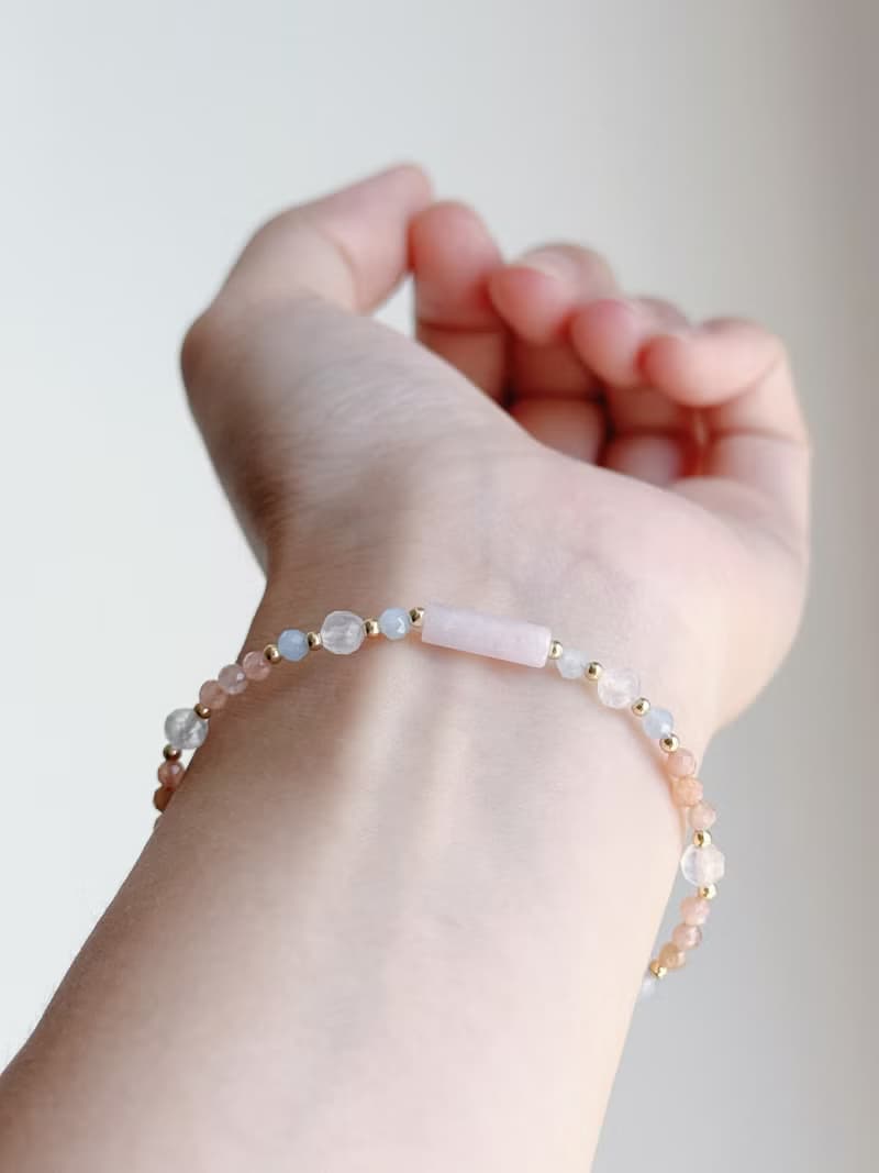 橙月光石 粉晶 海藍寶 白月光 | 戀愛 守護 療癒 | 天然水晶手鍊