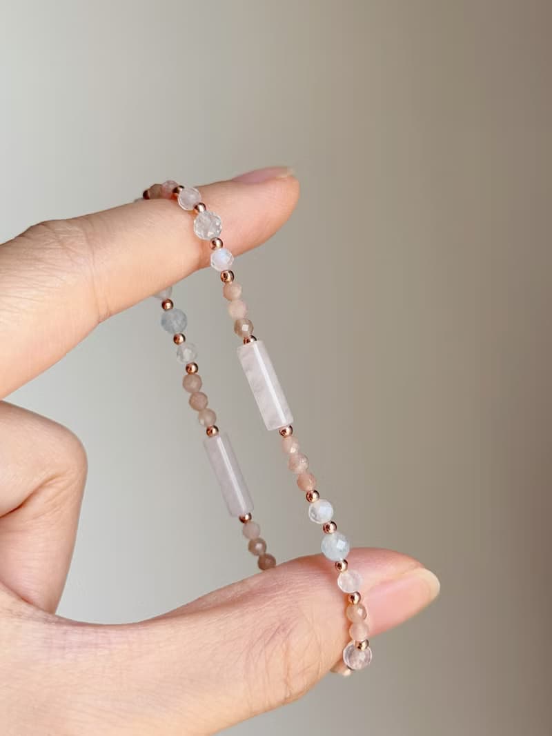 橙月光石 粉晶 海藍寶 白月光 | 戀愛 守護 療癒 | 天然水晶手鍊