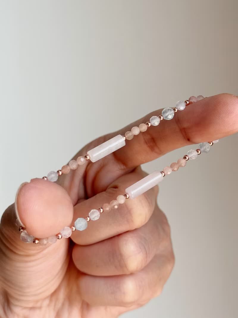 橙月光石 粉晶 海藍寶 白月光 | 戀愛 守護 療癒 | 天然水晶手鍊