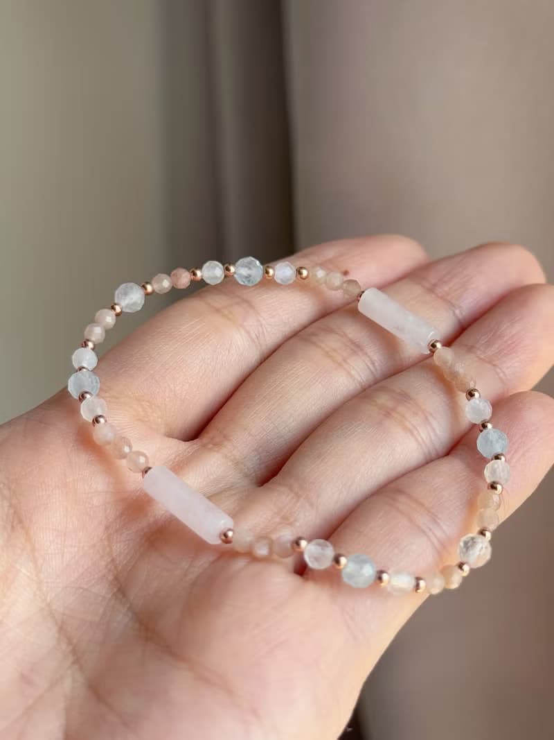 橙月光石 粉晶 海藍寶 白月光 | 戀愛 守護 療癒 | 天然水晶手鍊