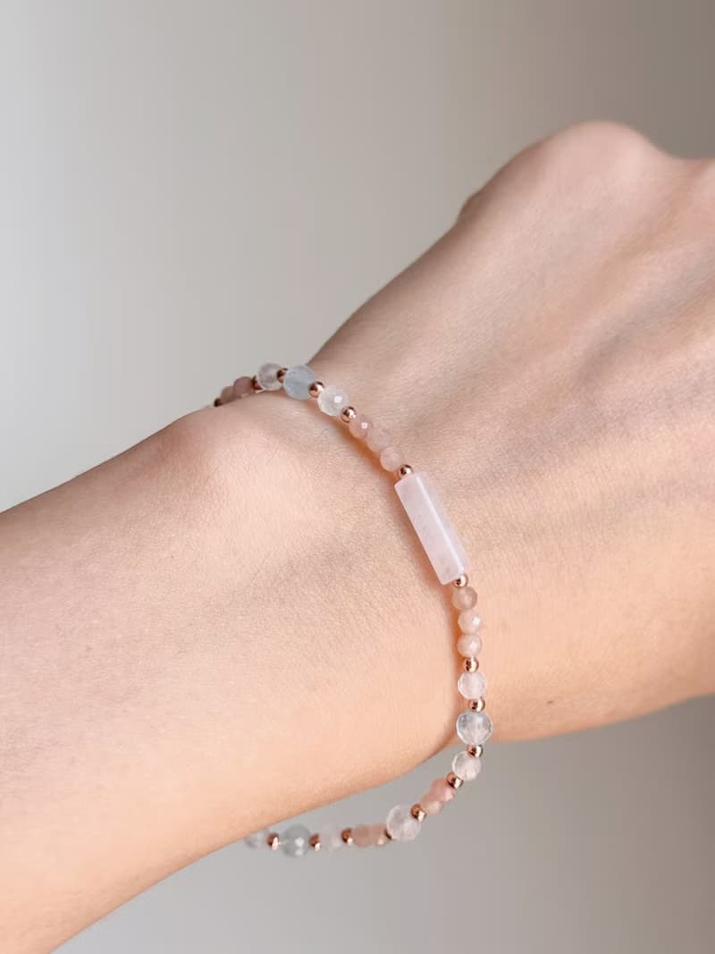 橙月光石 粉晶 海藍寶 白月光 | 戀愛 守護 療癒 | 天然水晶手鍊