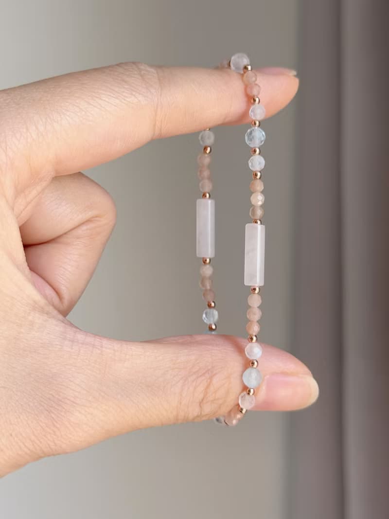 橙月光石 粉晶 海藍寶 白月光 | 戀愛 守護 療癒 | 天然水晶手鍊