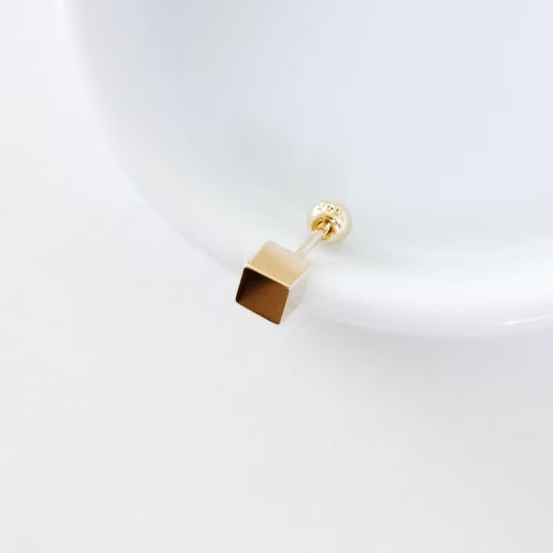 轉珠 14K 黃K金 立體方形耳環 鎖珠耳環 純K金耳環