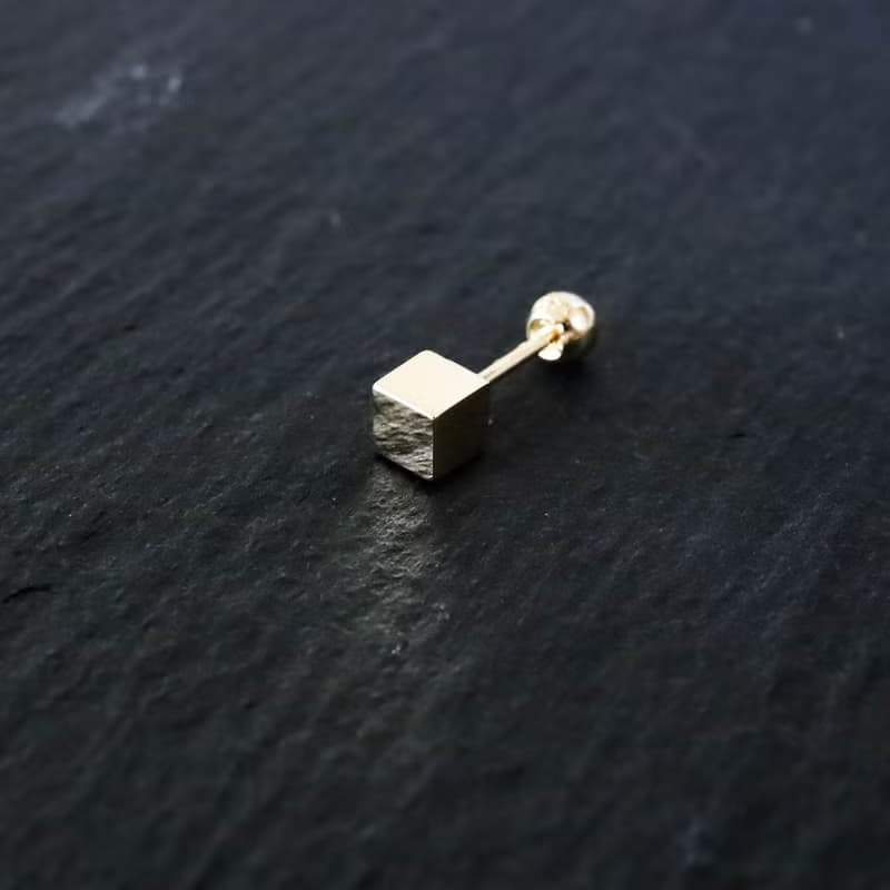 轉珠 14K 黃K金 立體方形耳環 鎖珠耳環 純K金耳環