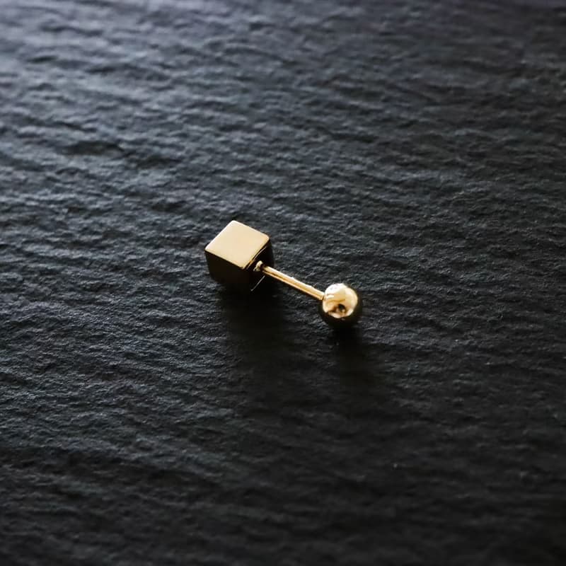 轉珠 14K 黃K金 立體方形耳環 鎖珠耳環 純K金耳環