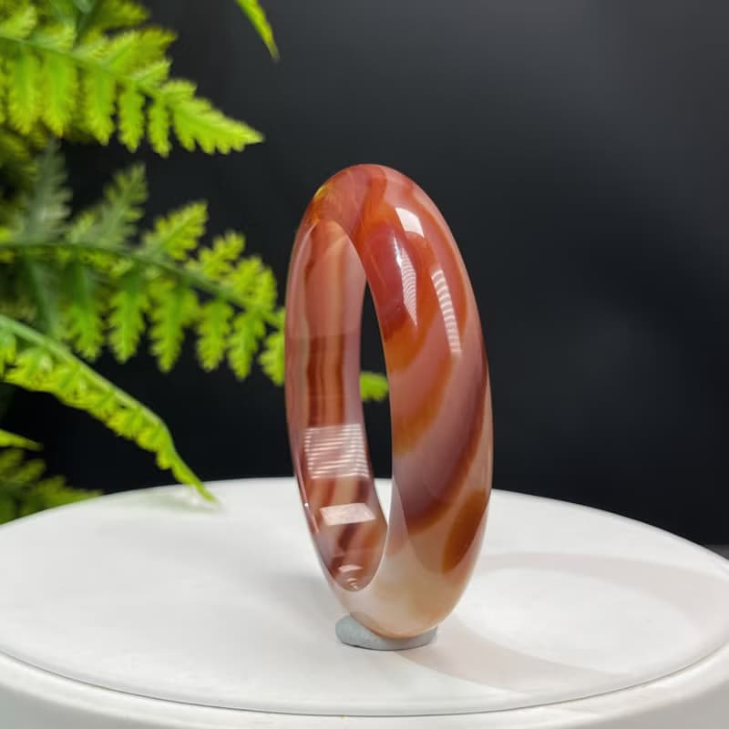 優質 馬達加斯加漸變紅瑪瑙手鐲 53MM 冰潤天眼千層海浪紋 顯氣質