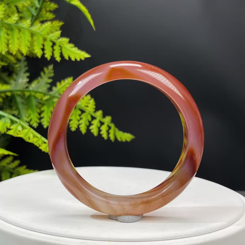 優質 馬達加斯加漸變紅瑪瑙手鐲 53MM 冰潤天眼千層海浪紋 顯氣質