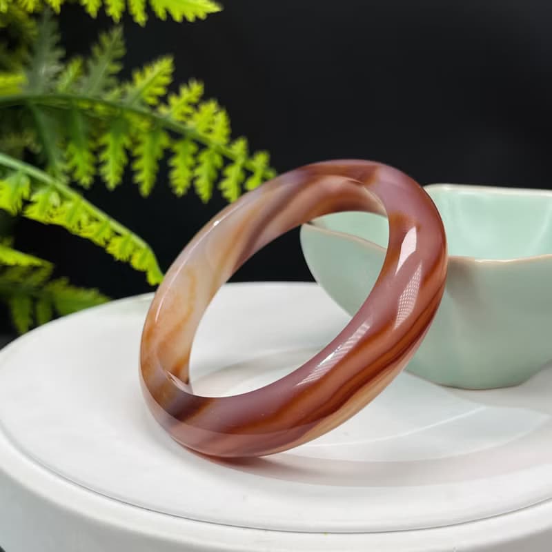 優質 馬達加斯加漸變紅瑪瑙手鐲 53MM 冰潤天眼千層海浪紋 顯氣質