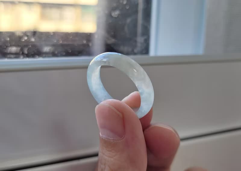 【親翠】天然翡翠 冰睛綠老種極潤種水美手指鐲18號戒圈