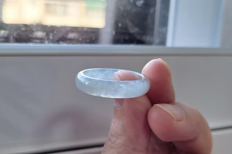 【親翠】天然翡翠 冰睛綠老種極潤種水美手指鐲18號戒圈