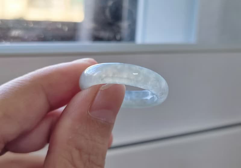 【親翠】天然翡翠 冰睛綠老種極潤種水美手指鐲18號戒圈